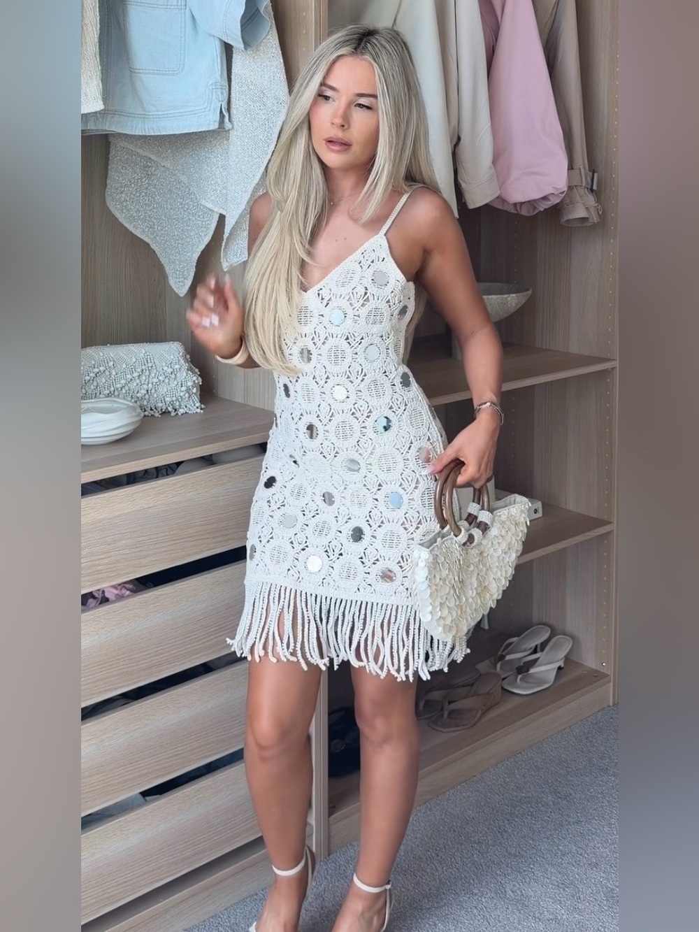 ZARA FRINGED MIRROR KNIT DRESS